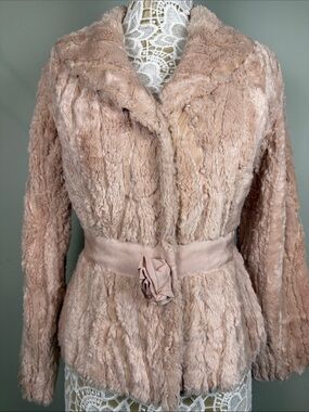 ✨Vintage Beth Bowley Blush Pink Faux Fur Rose Ribbon Statement Belt Size 8